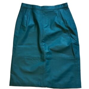 Comint Womens Skirt Vintage Leather size 11 - 12 teal pencil midi Pencil